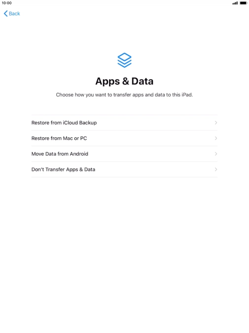 Press Don't Transfer Apps & Data and follow the instructions on the screen to finish the activation.