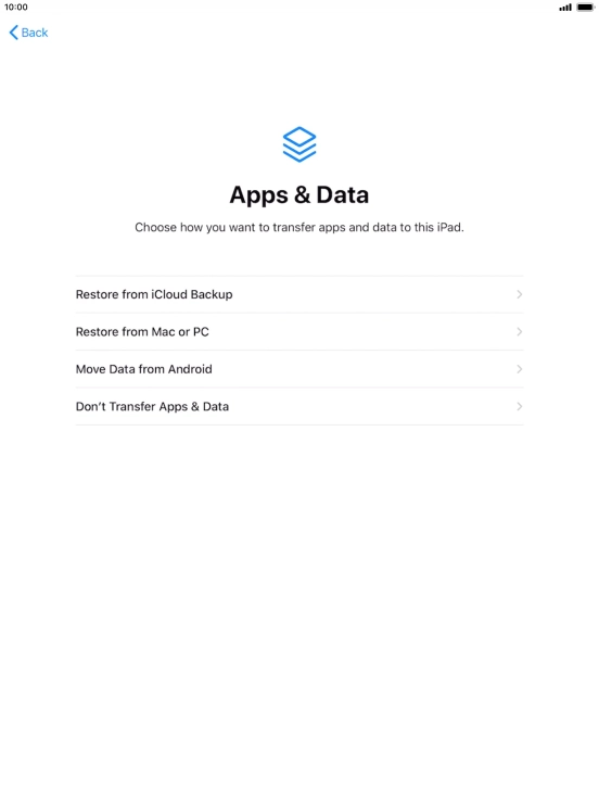 Press Don't Transfer Apps & Data and follow the instructions on the screen to finish the activation.