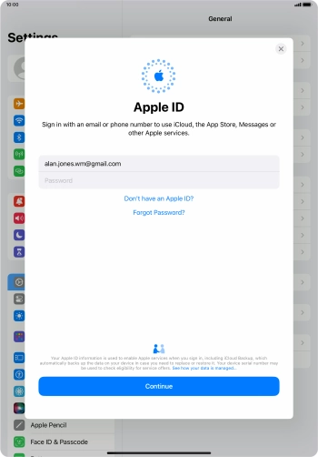 Press Password and key in the password for your Apple ID.