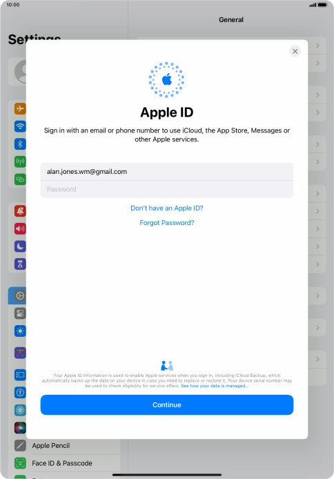 Press Password and key in the password for your Apple ID.