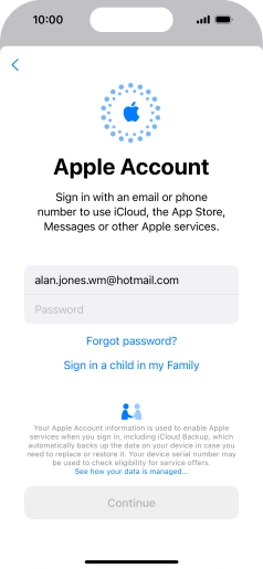 Press Password and key in the password for your Apple ID.