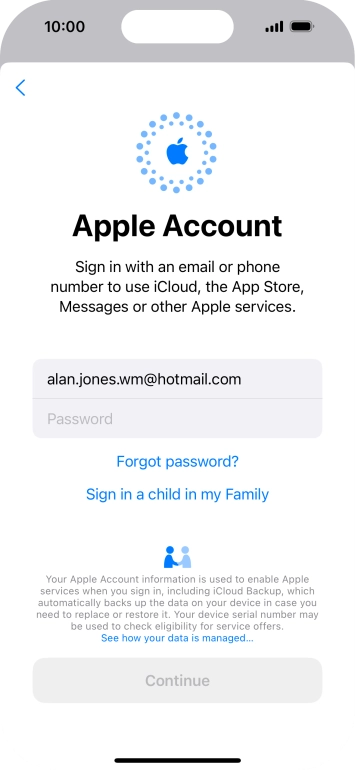Press Password and key in the password for your Apple ID.