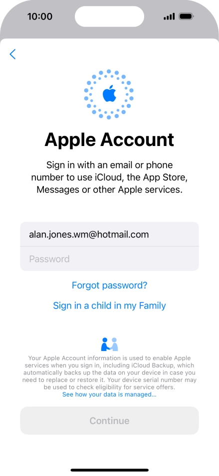 Press Password and key in the password for your Apple ID.