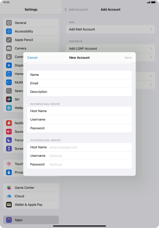 Press Host Name and key in the name of your email provider's outgoing server.