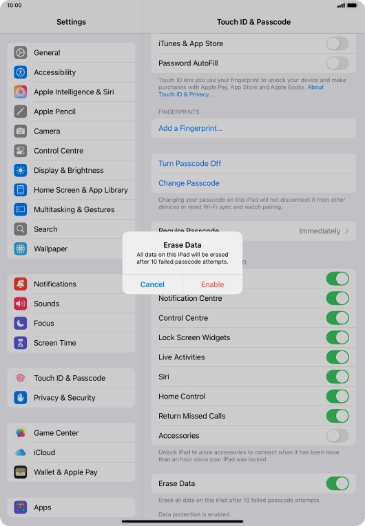 If you turn on the function, press Enable.