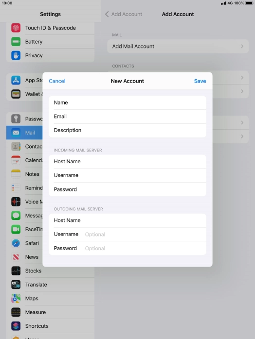 Press Username and key in the username for your email account.