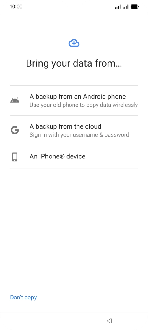 Press the required setting and follow the instructions on the screen to transfer the content from another phone.