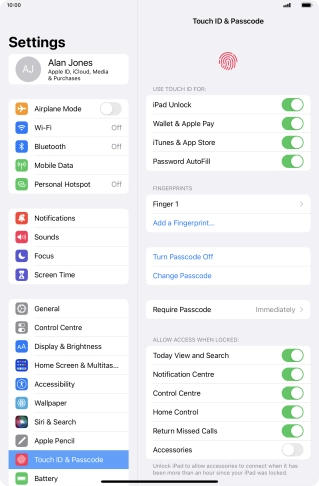 Press iPad Unlock to turn the function on or off.