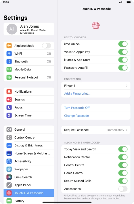 Press iPad Unlock to turn the function on or off.