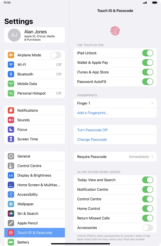 Press iPad Unlock to turn the function on or off.