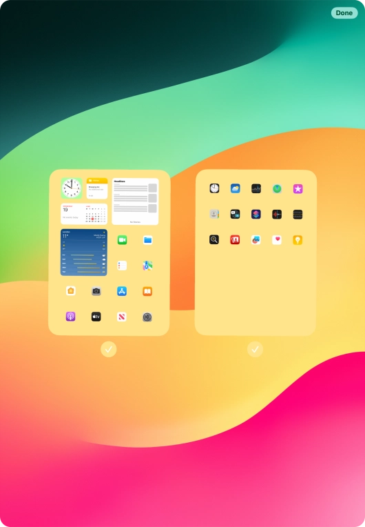 Press the fields below the required home screens to select or deselect them.