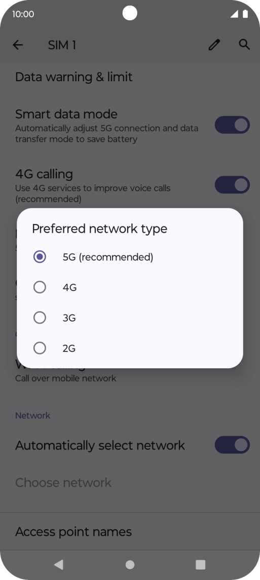 Press the required network mode.
