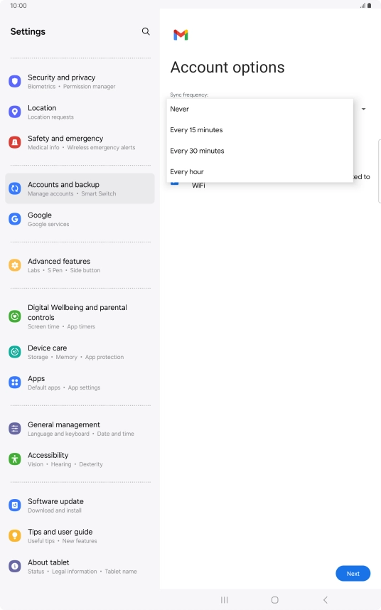 Press the required setting.