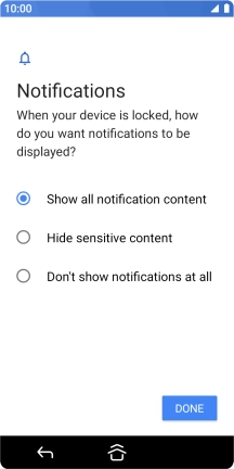 Press the required setting.
