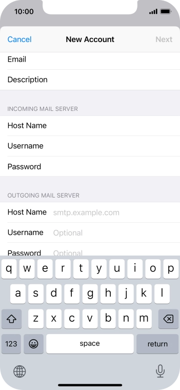 Press Host Name and key in the name of your email provider's outgoing server.