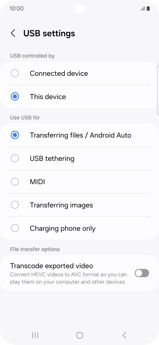 Press Transferring files / Android Auto.