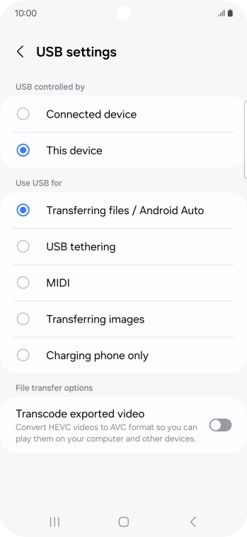 Press Transferring files / Android Auto.