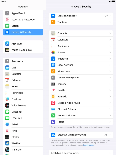 Press Location Services.