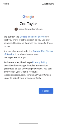 Press I agree and follow the instructions on the screen to select settings for your Google account.