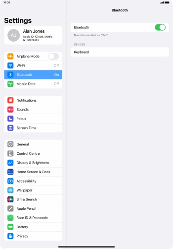 Press the required Bluetooth device and follow the instructions on the screen to pair the device with your tablet.