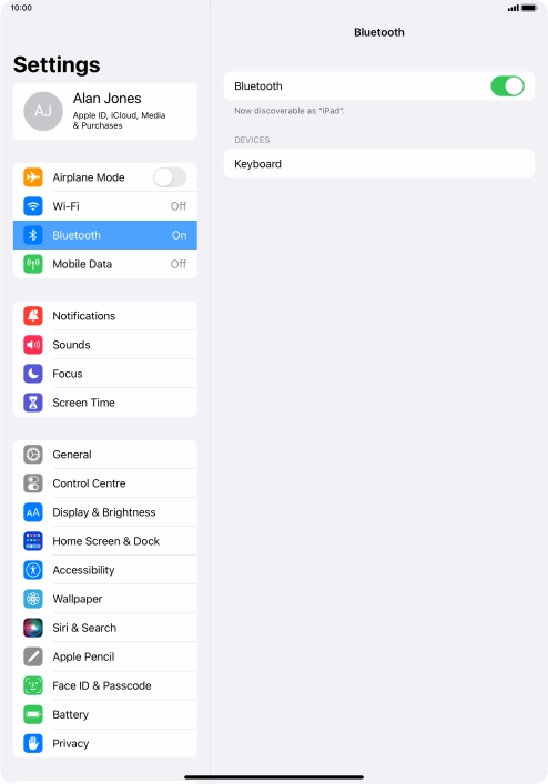Press the required Bluetooth device and follow the instructions on the screen to pair the device with your tablet.