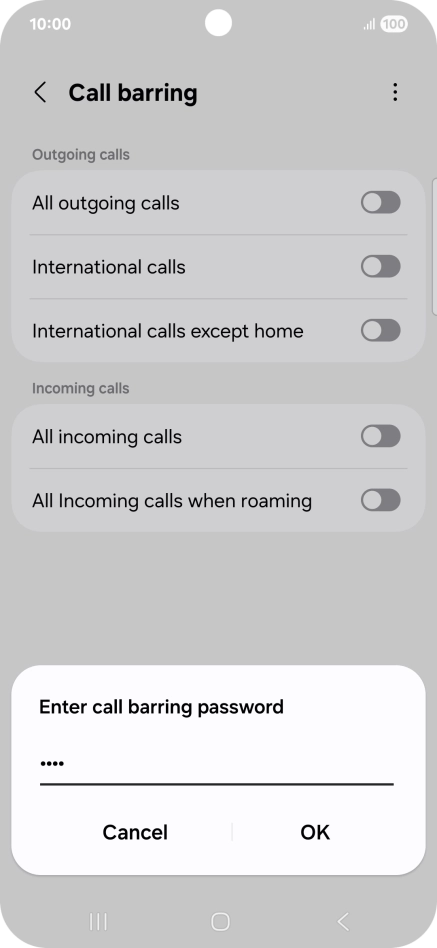 Key in your barring password and press OK.