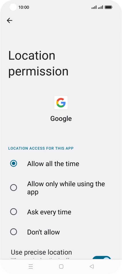 Press the required setting.