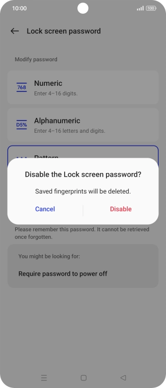 Press Disable and key in the additional phone lock code you created earlier.