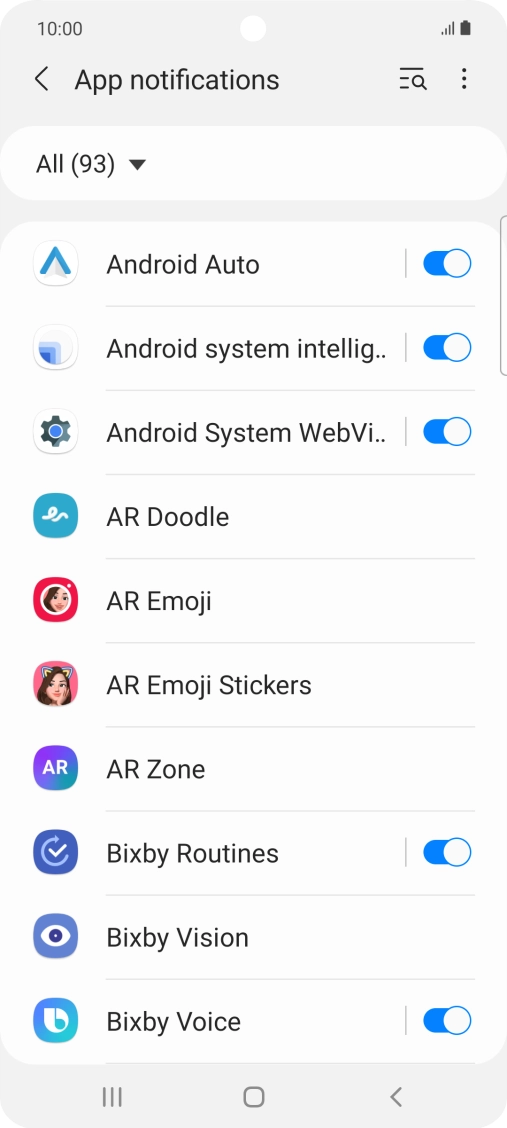 Press the indicators next to the required apps to turn the function on or off.