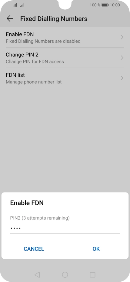 Key in your PIN2 and press OK. The default PIN2 is 0000.