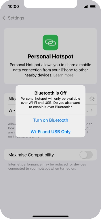 If Wi-Fi is turned on, press Wi-Fi and USB Only.