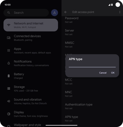 Key in default and press OK.