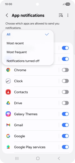 Press the required setting.