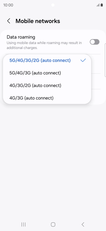 Press the required network mode.