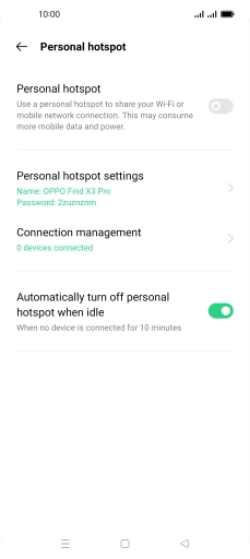 Press Personal hotspot settings.
