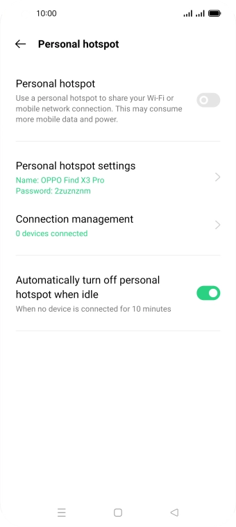 Press Personal hotspot settings.