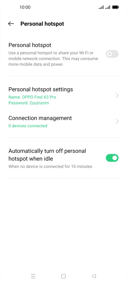 Press Personal hotspot settings.