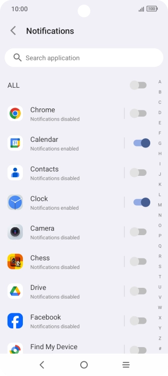 Press the indicators next to the required apps to turn the function on or off.