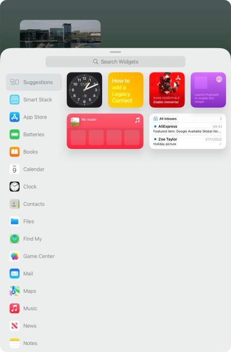 Press the required widget.
