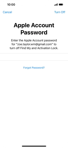Key in the password for your Apple ID and press Turn Off. Wait a moment while the factory default settings are restored. Follow the instructions on the screen to set up your phone and prepare it for use.