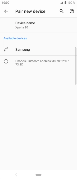 Press the required Bluetooth device and follow the instructions on the screen to pair the device with your phone.