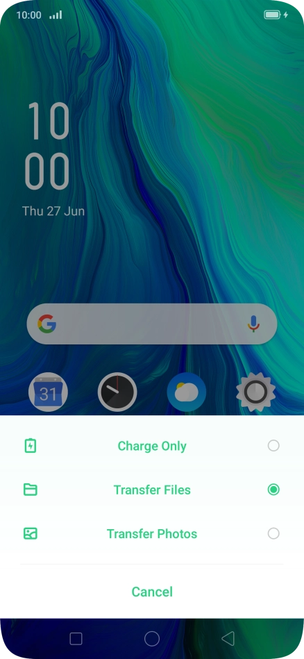 Press Transfer Files to turn on the function.
