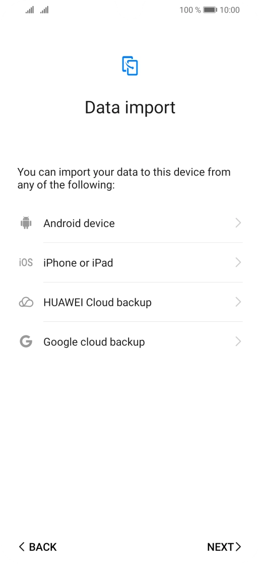 You can transfer the contents of another phone to your phone when it's activated for the first time and after a factory reset. When this screen is displayed, your phone is ready to transfer contents from another phone.