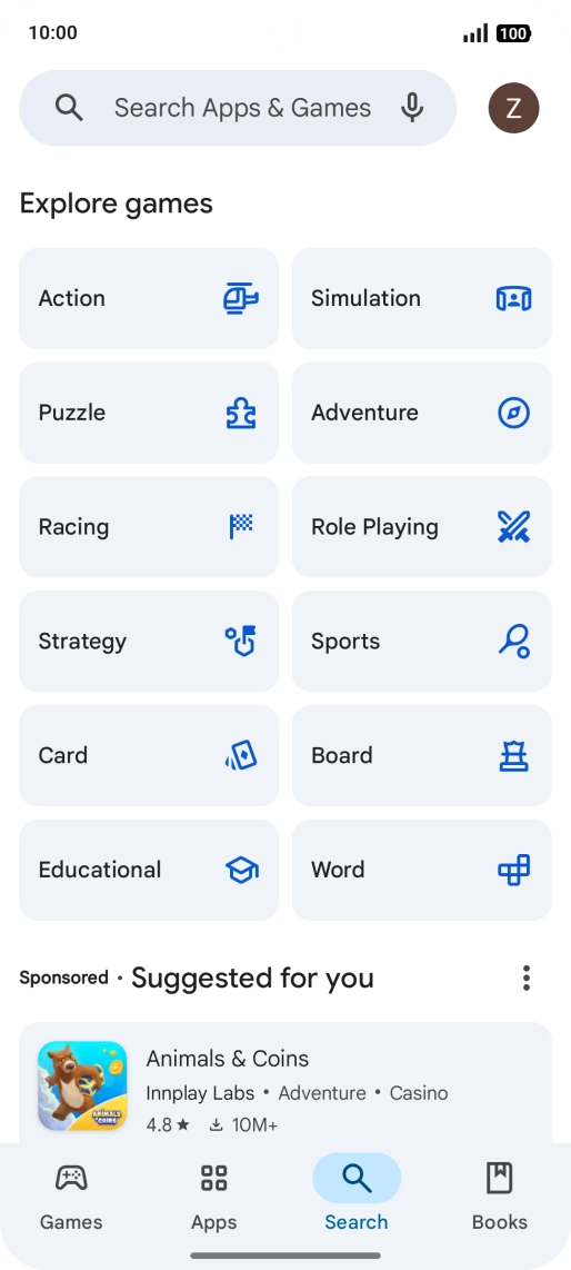 Press the search field.