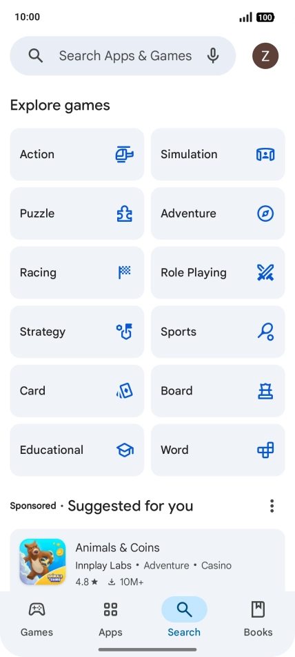 Press the search field.
