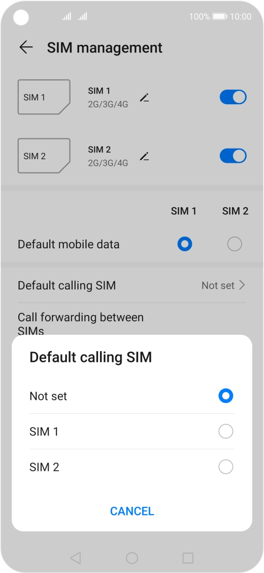 Press the required setting.
