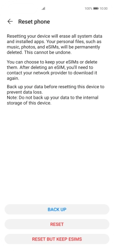 Press RESET. Wait a moment while the factory default settings are restored. Follow the instructions on the screen to set up your phone and prepare it for use.