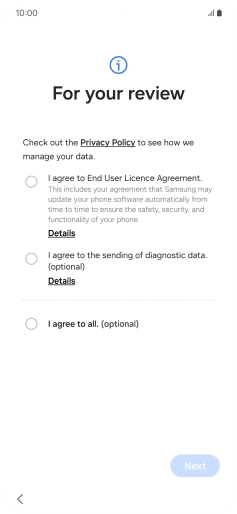 Press the fields next to the required settings to select them.