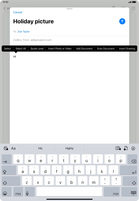 Press Insert Photo or Video and follow the instructions on the screen to attach a picture or a video clip.