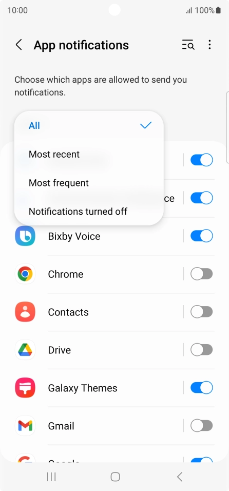 Press the required setting.